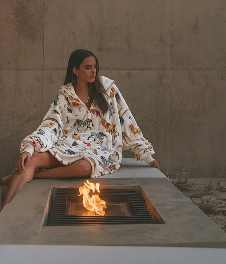 white wearable blanket fire